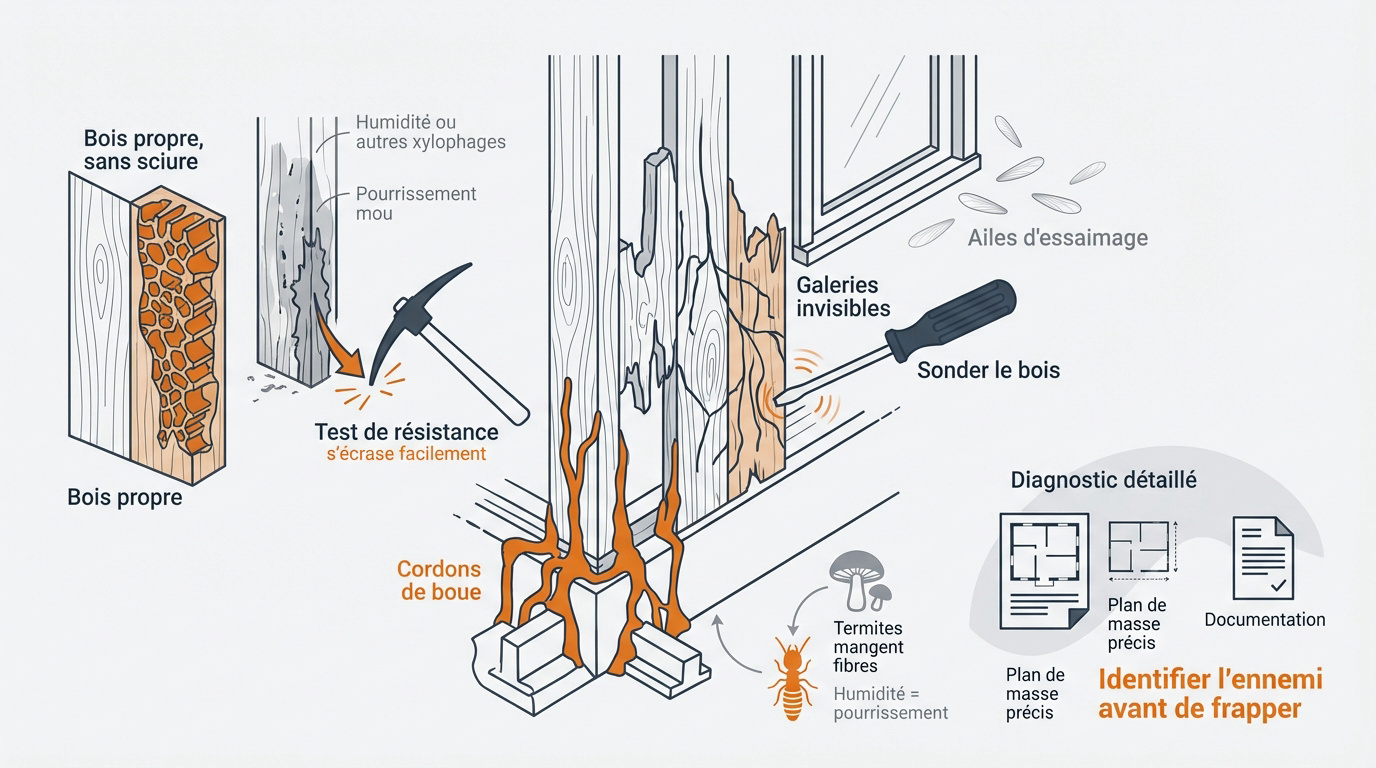 Inspection technique des cordons de boue et galeries de termites sur un mur en pierre