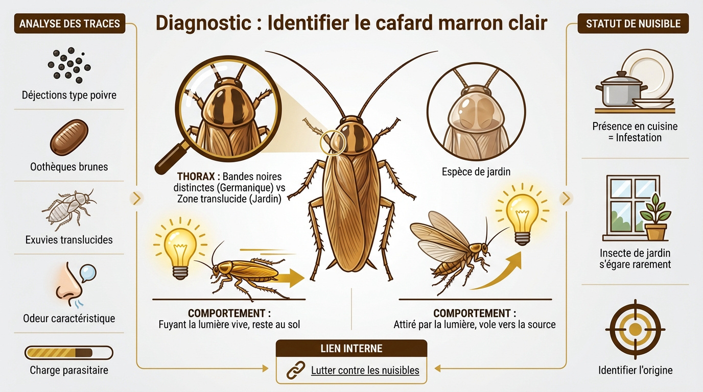 Infographie technique pour identifier la blatte germanique et ses traces
