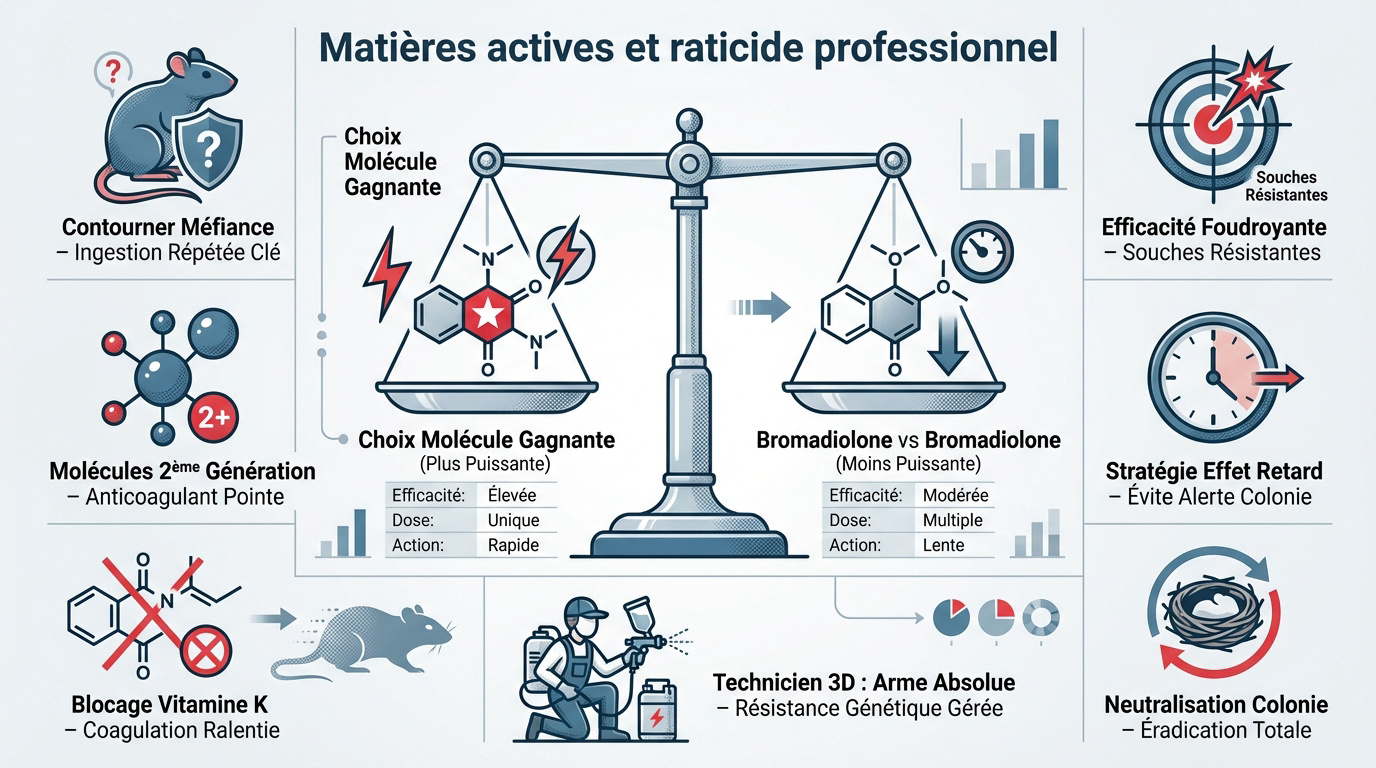 Comparaison des matières actives raticides brodifacoum et bromadiolone pour professionnels