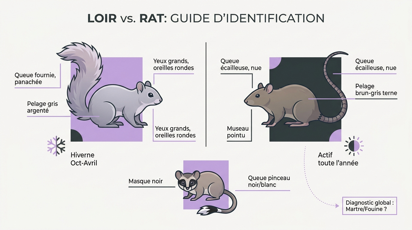 Comparaison visuelle entre un loir gris et un rat pour identification technique