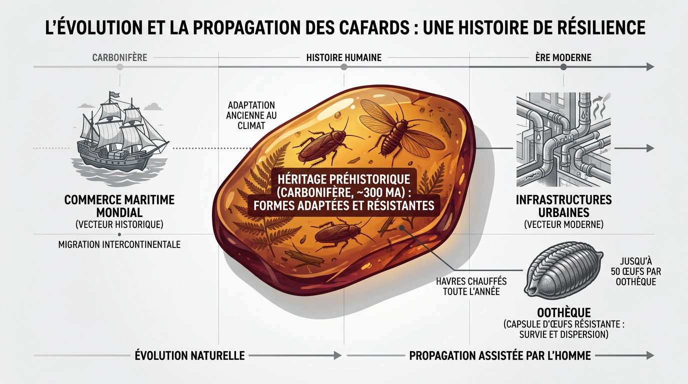 Évolution historique et adaptation des blattes depuis la préhistoire jusqu'aux zones urbaines