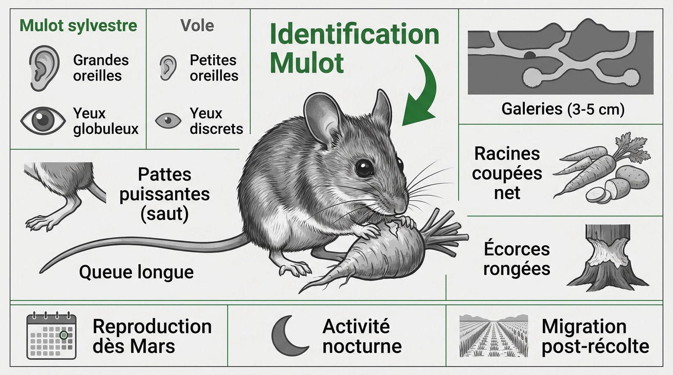 Identification visuelle d'un mulot sylvestre avec ses oreilles larges et ses grands yeux noirs