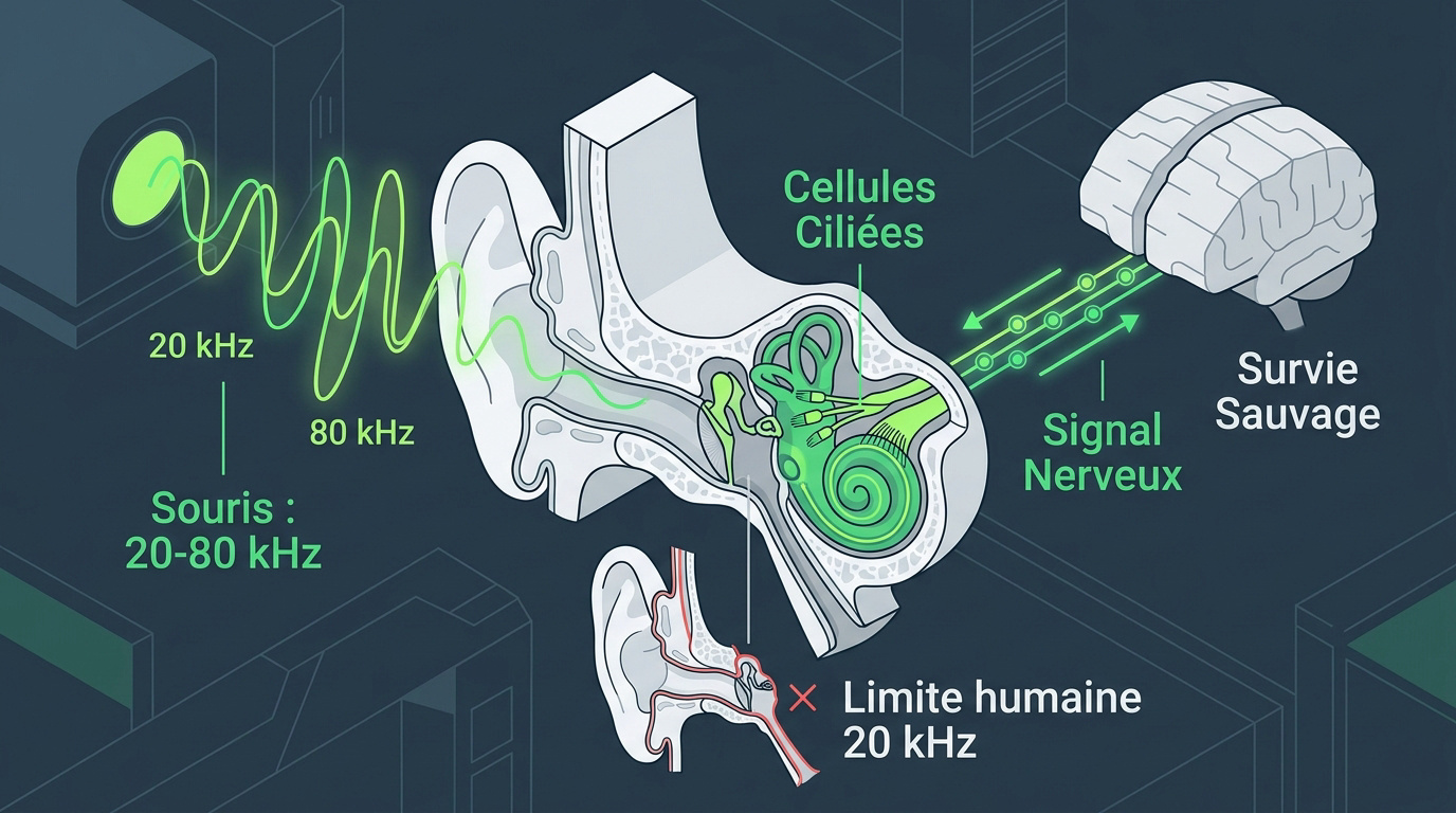 Comparaison de la gamme auditive entre l'homme et la souris pour les ultrasons