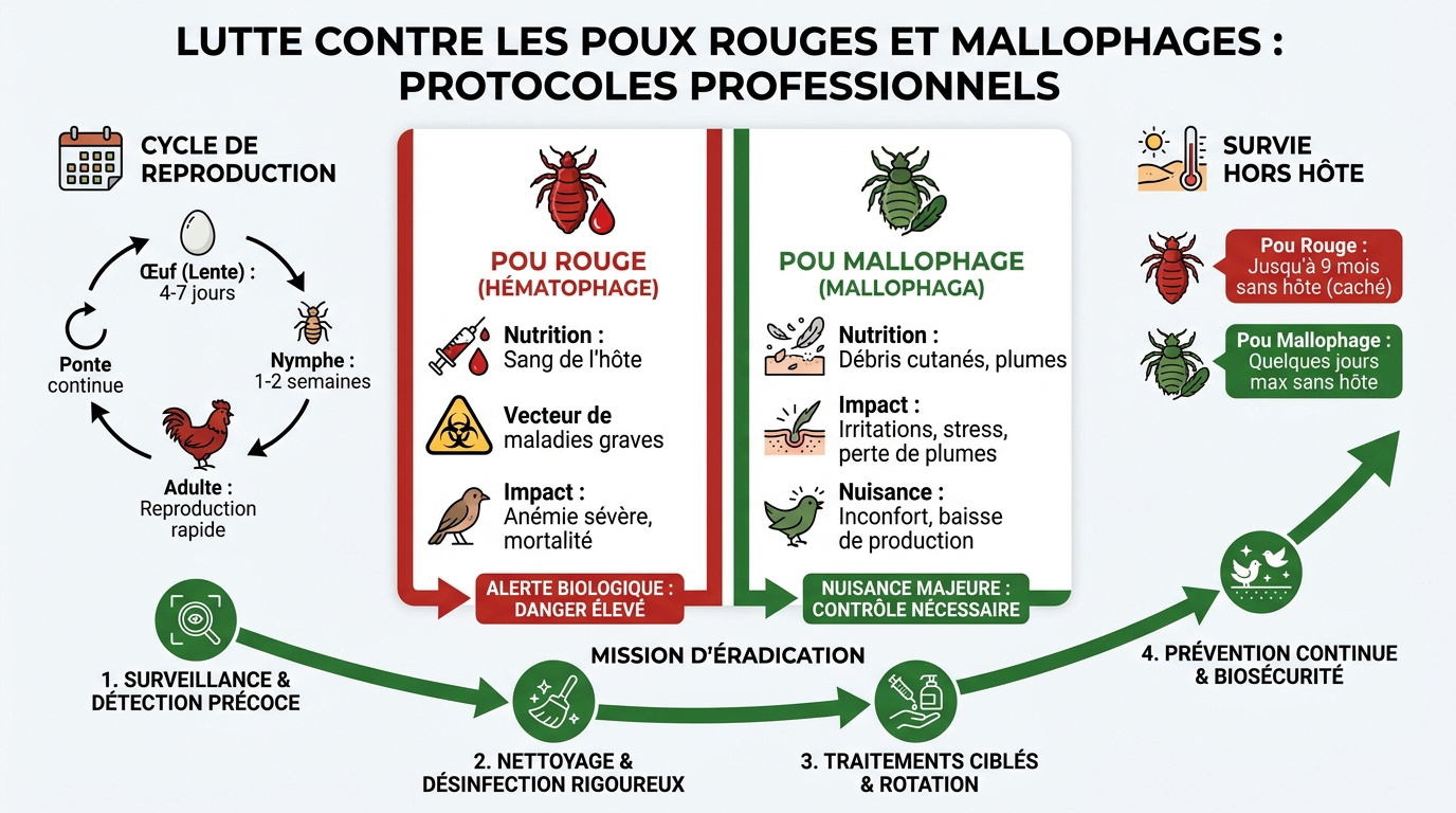 Protocole de lutte contre les poux rouges et mallophages chez les volailles